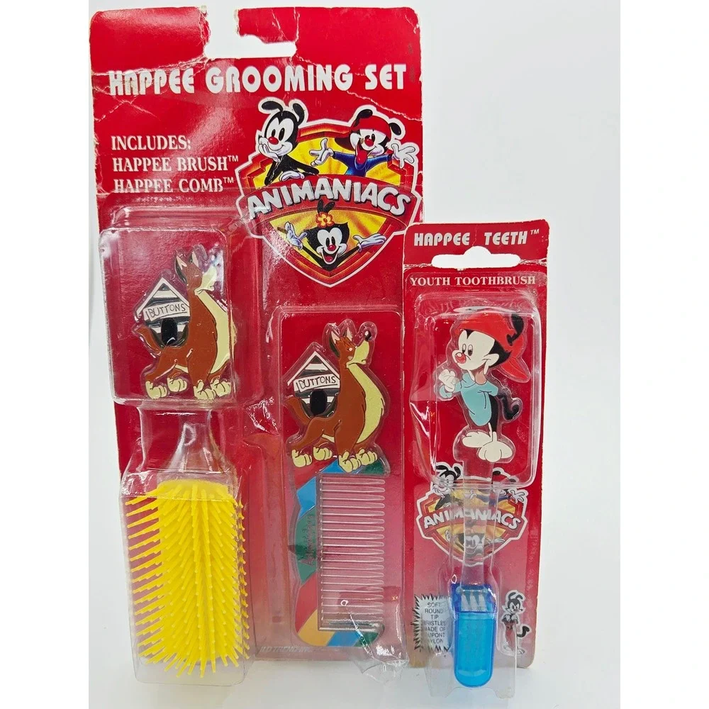 Vintage 1995 Animaniacs Happee Grooming Set Brush Comb and Youth Toothbrush New